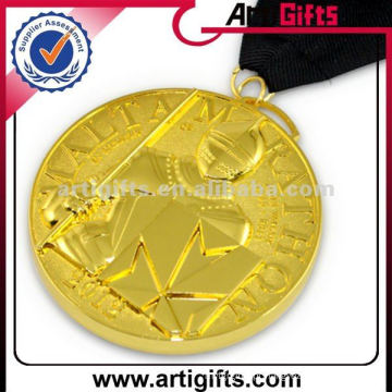 Medalhão de metal ouro lembrança design 3D com fita